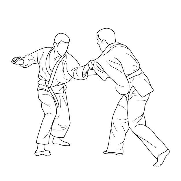 Sketch judoist judoka atleta duelo lucha judo deporte figura silueta contorno