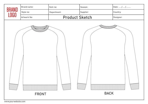 Sketch de producto de la sudadera de cuello de tripulación de manga larga