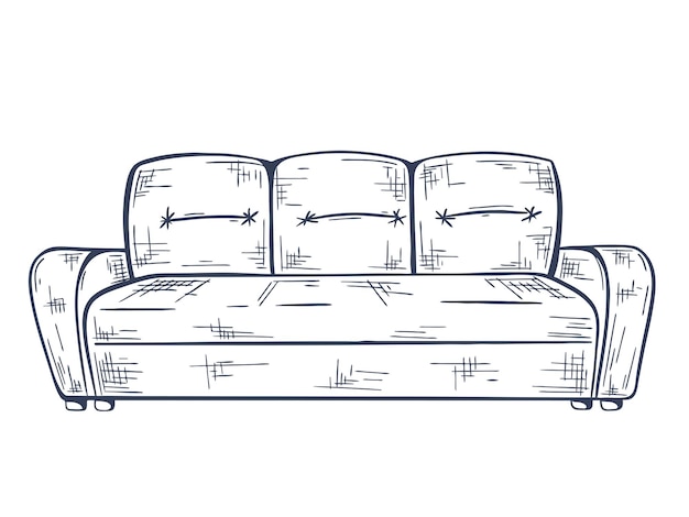 Sketch sofá aislado sobre fondo blanco grabado a mano muebles tapizados caseros sofá ocio