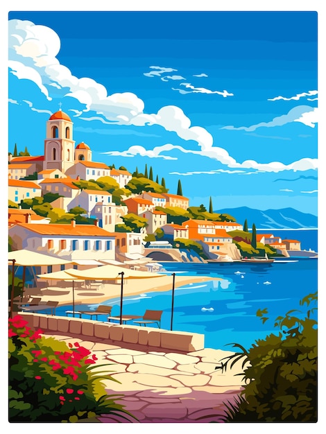 Vector skiathos grecia decoración cartel de viaje vintage recuerdo tarjeta postal retrato pintura ilustración