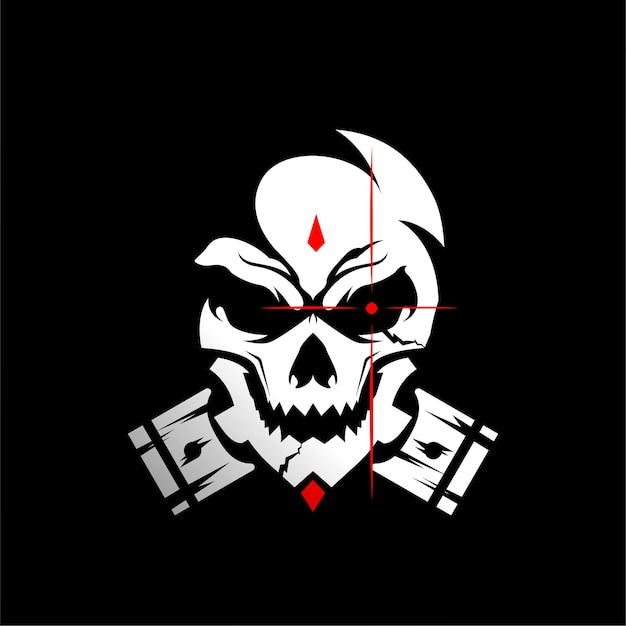 Vector skull and pistons skull biker badge logo illustration skull logo with pistons