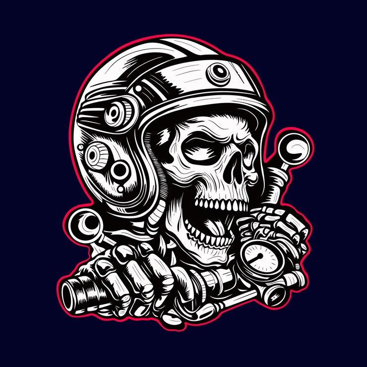 Skull Biker montado en una motocicleta