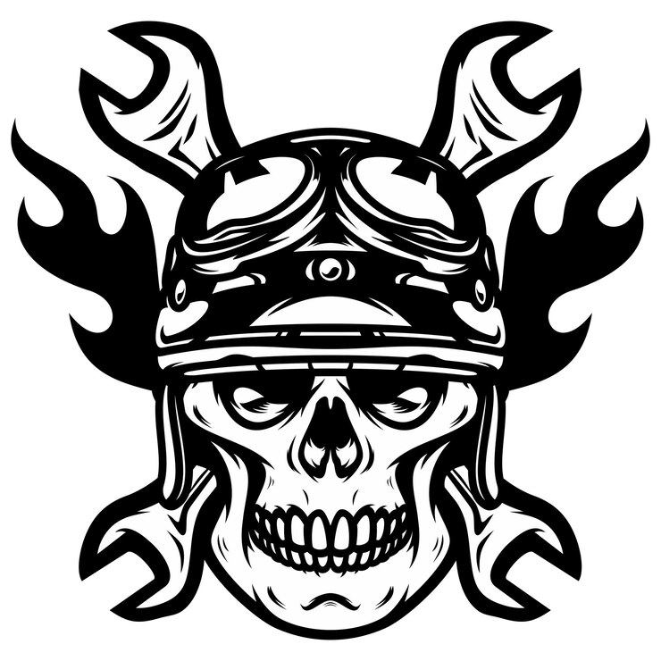 Skull Biker with Helmet and Wrenches