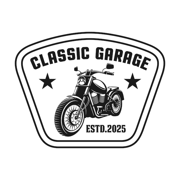 Skull bikers y garage logotipo diseño vectorial de emblema en blanco y negro