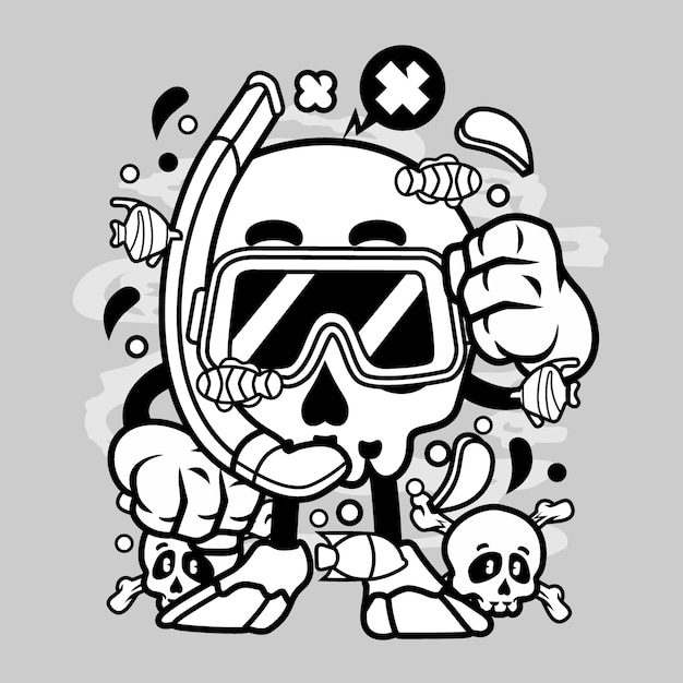 Skull diver cartoon