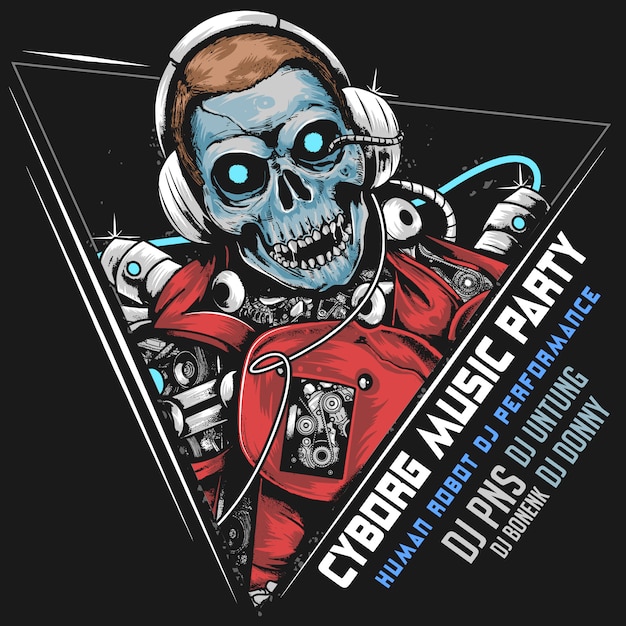 Skull dj music robot cyborg android horor party artwork