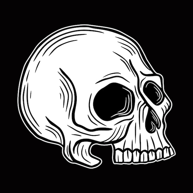 Skull head hand drawn bones elemento de diseño de black white dark art para logotipo, etiqueta, póster, camiseta, ilustración