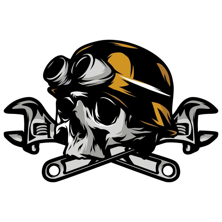 Skull Mechanic with Helmet and Wrenches