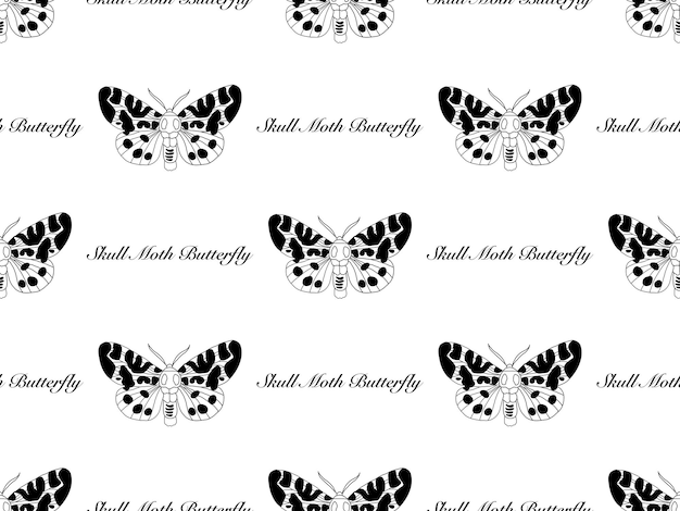 Skull Moth Butterfly personaje de dibujos animados de patrones sin fisuras sobre fondo blanco