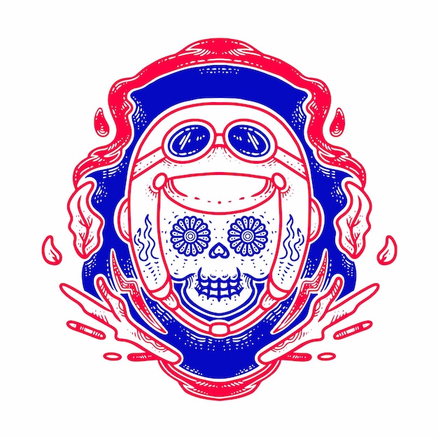 Vector skull rider rojo azul floral