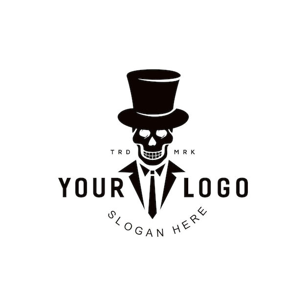 Vector skull tuxedo logo mascota diseño de personajes caballero