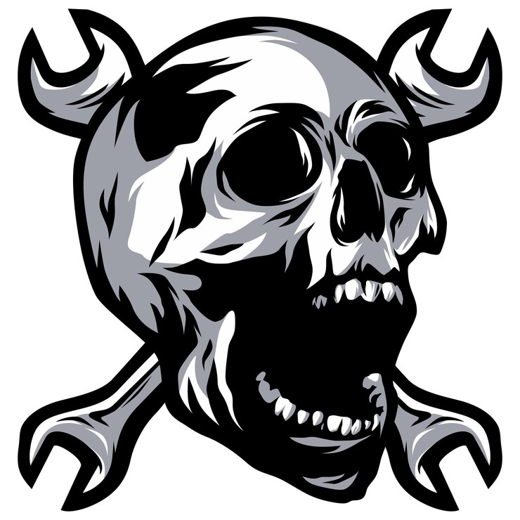 Skull with crossed wrenches perfect for automotive mechanic or hardware themes