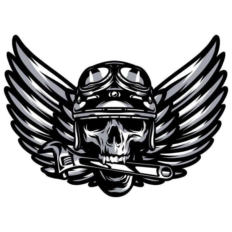 Skull with Wings Biker Emblem