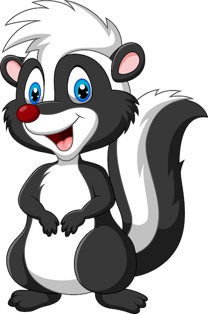 Skunk de dibujos animados posando aislado sobre fondo blanco