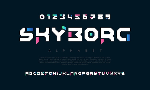 Skyborg moderna fuente de alfabeto digital Abstracto digital juego futurista techno robot música logotipo deporte tecnología minimalista tipografía