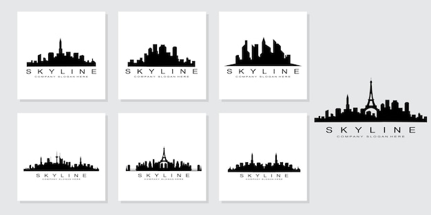 Skyline de la ciudad Rascacielos para vector de diseño de logotipo de construcción de bienes raíces urbanos