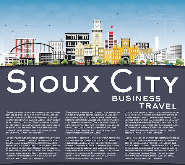 Skyline de sioux city iowa con edificios de color, cielo azul y copie el espacio. ilustración de vector. ilustración de viajes de negocios y turismo con arquitectura histórica.