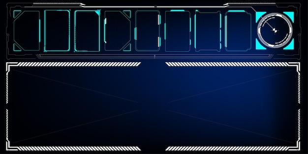 A sleek digital interface showcases multiple empty frames and a circular indicator on a deep blue background suggesting a techfocused setting The design emphasizes modernity and functionality