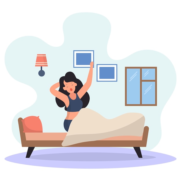 Vector sleepy lady stretching back vector icon design, símbolo de actividad de vacaciones semanales, signo de días de descanso de la semana