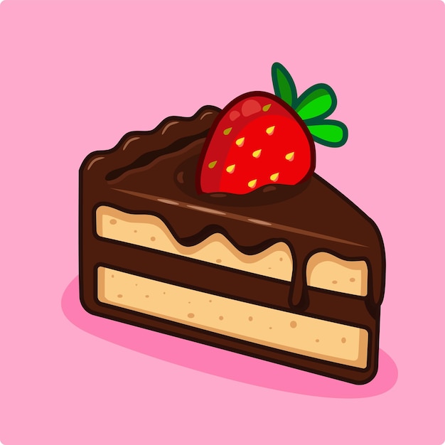 Slice Chocolate Melting Cake con cubiertas de fresas Ilustración vectorial Diseño de dibujos animados