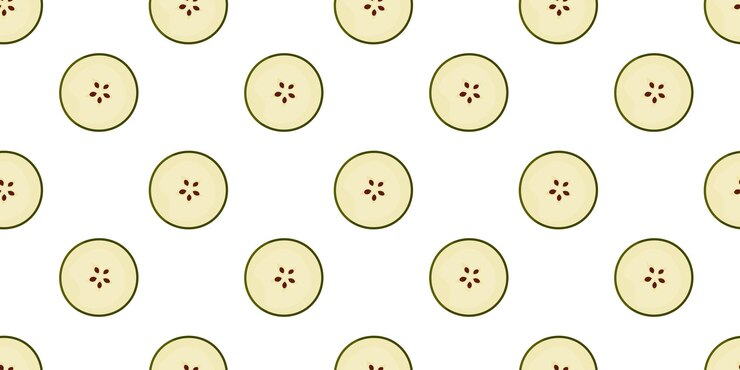 Slice de manzanas patrón sin costuras dibujos animados hermosa ilustración minimalista de frutas vectoriales verano brillante naturaleza orgánica comida vegana adecuada para papel tapiz textil de cocina