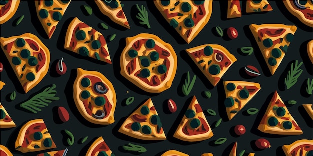 Slice Paradise Vibrante Pizza Patrón Vector Wallpaper