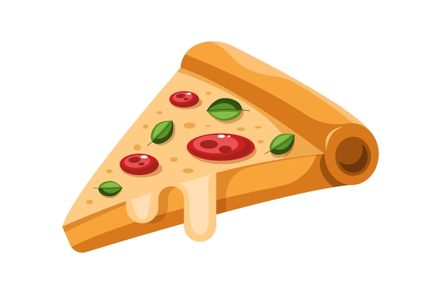 Slice pizza ilustración estilo de dibujos animados Pan de masa fermentada de comida rápida con salchichas y verduras