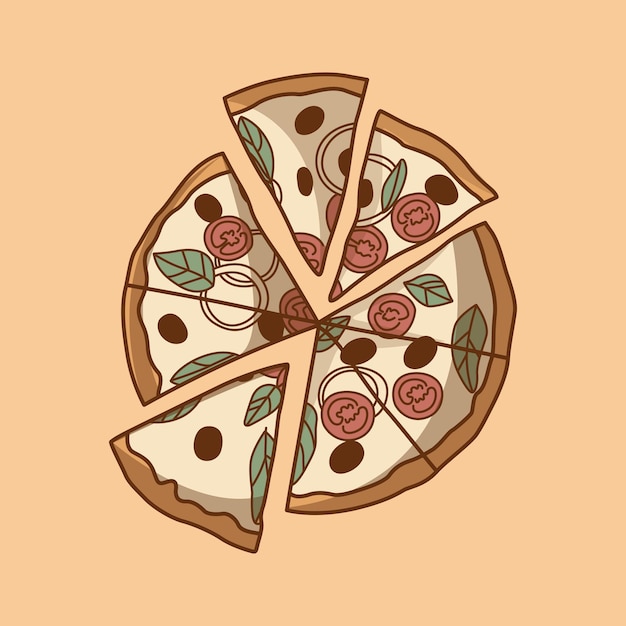 Slice pizza vector art ilustración aislada sobre fondo amarillo dorado