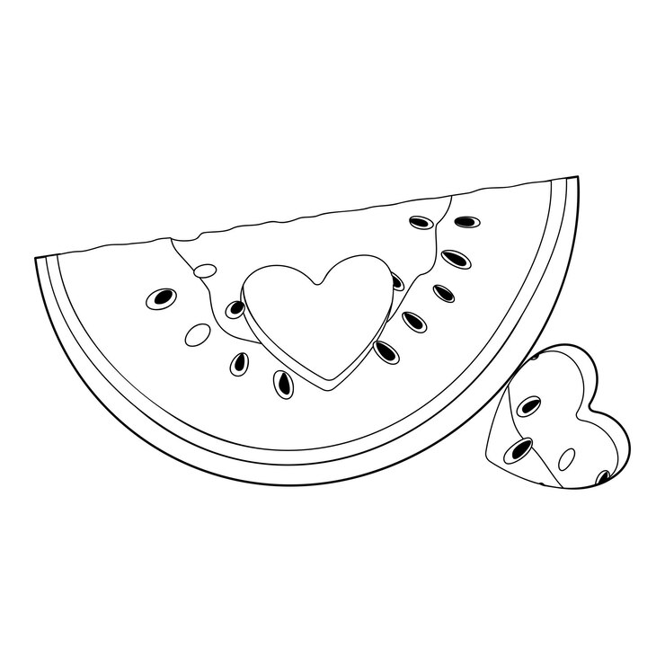 Vector slice de sandía con agujero en forma de corazón línea de arte página de colorear