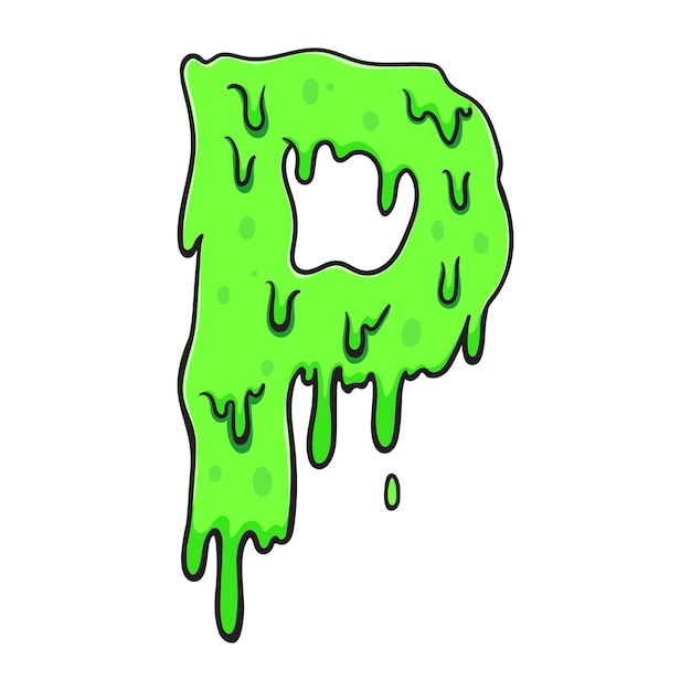 Slime Green Letter P Gooey es una fuente de dibujos animados que gotea.