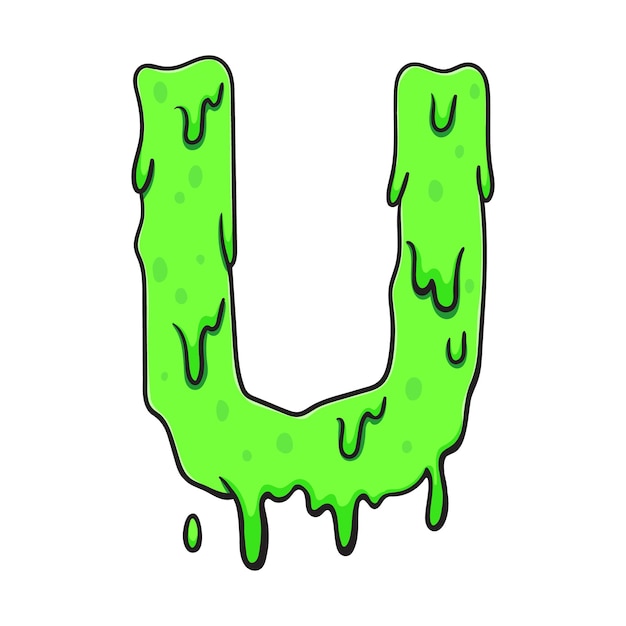 Slime Green Letter U Gooey es una fuente de dibujos animados que gotea.