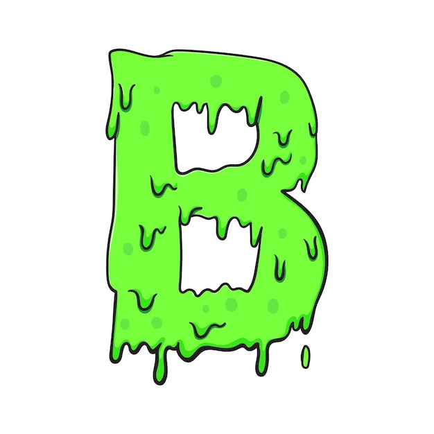 Slime letra verde B Gooey goteo fuente de dibujos animados