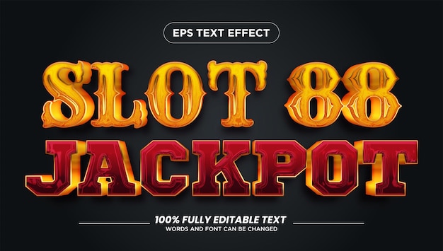 Vector slot 88 casino efecto de texto editable gold jackpot estilo de texto de lujo