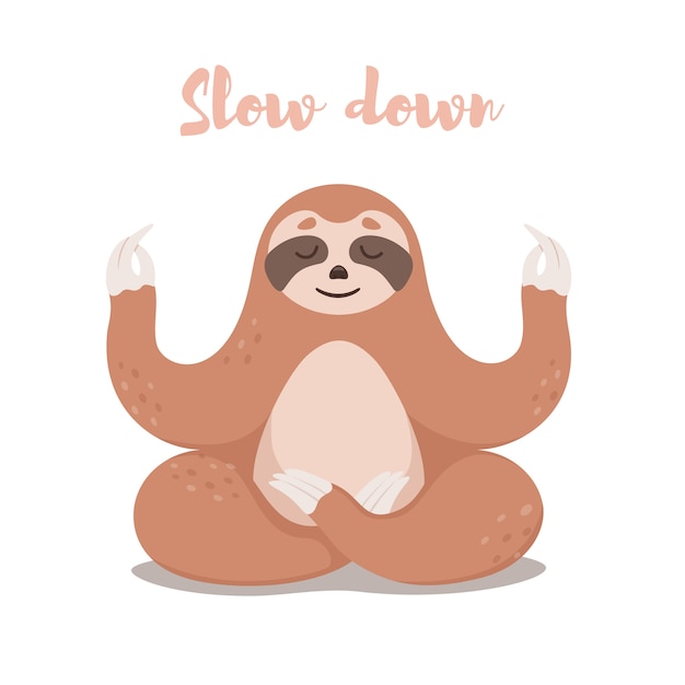 Sloth lindo sentado en pose de yoga loto.