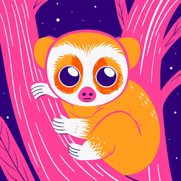 Slow loris personaje de dibujos animados dibujado a mano pegatina icono concepto ilustración aislada