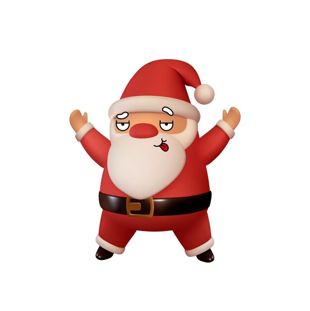 Sly Santa Claus en ropa roja con las manos en alto. Elementos de emoji de fideos compatibles con personajes 3d realistas en la cara. Aislado sobre fondo blanco para el diseño festivo de Navidad. ilustración vectorial