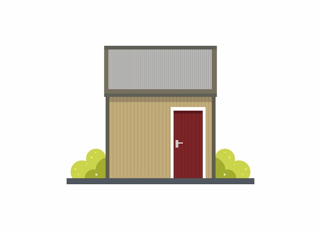 small wooden shed building with tin roof simple flat illustration