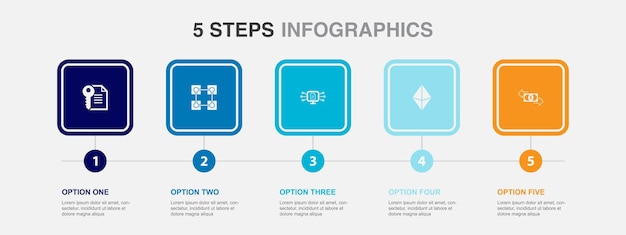 Smart Contract blockchain protocolo ethereum iconos de transacción Plantilla de diseño infográfico Concepto creativo con 5 pasos