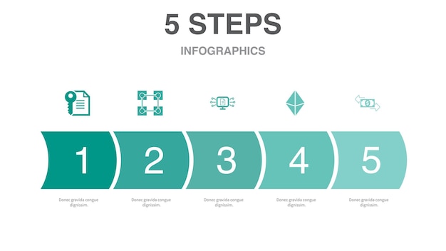 Vector smart contract blockchain protocolo ethereum iconos de transacción plantilla de diseño infográfico concepto creativo con 5 pasos