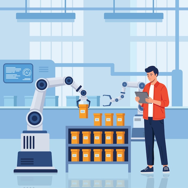 Smart Factory Automation with Robotic Arms and Operator