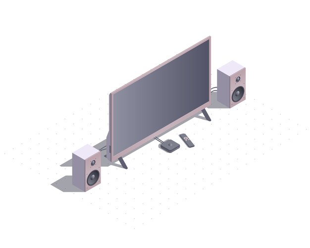 Vector smart tv isométrica con altavoces estéreo.