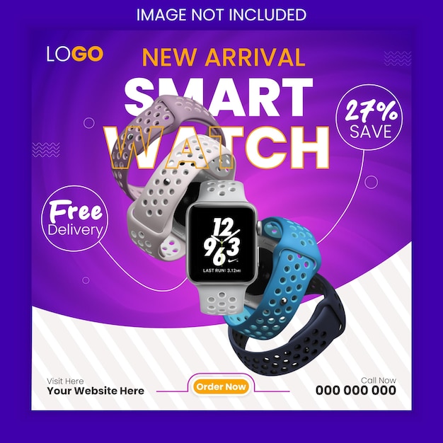 Vector smart watch súper venta plantilla de diseño de banner de publicación en las redes sociales