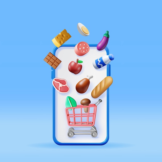 Smartphone 3D con carrito de compras