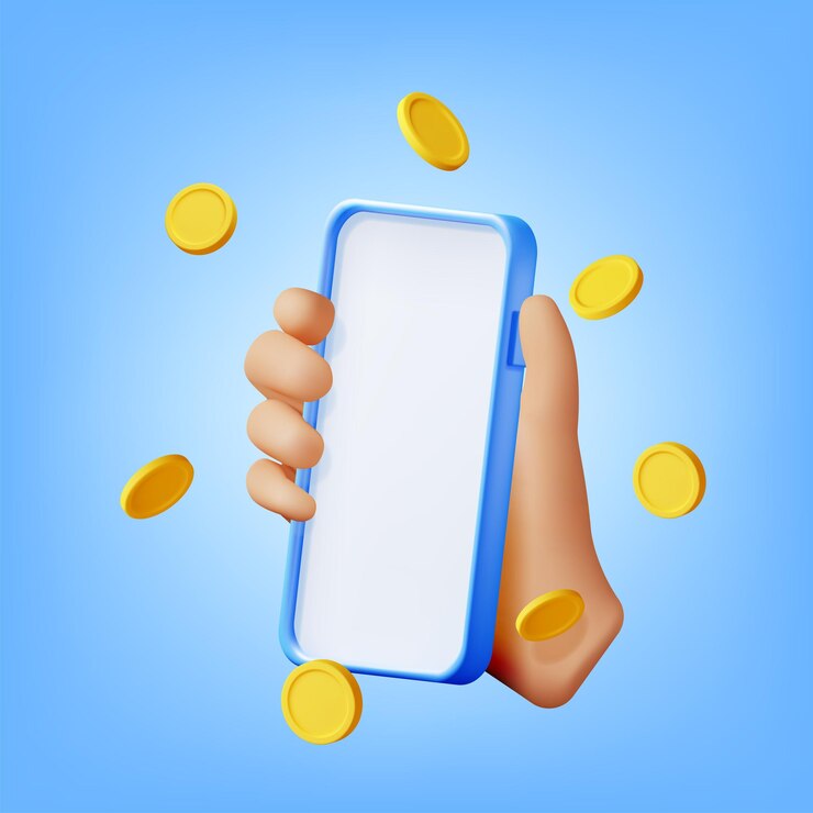 Vector smartphone 3d en mano y dinero en el aire