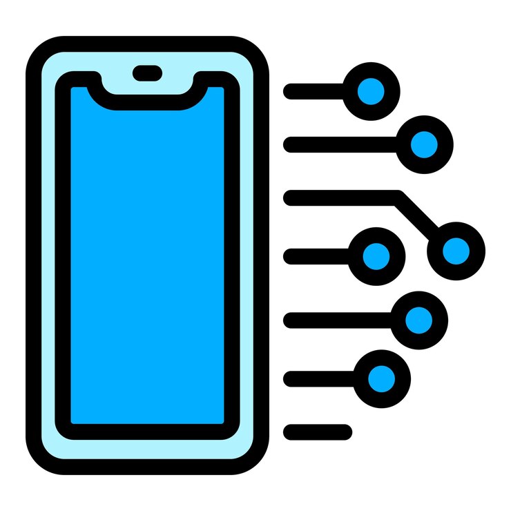 Smartphone ai icono contorno vector Cerebro artificial Máquina digital