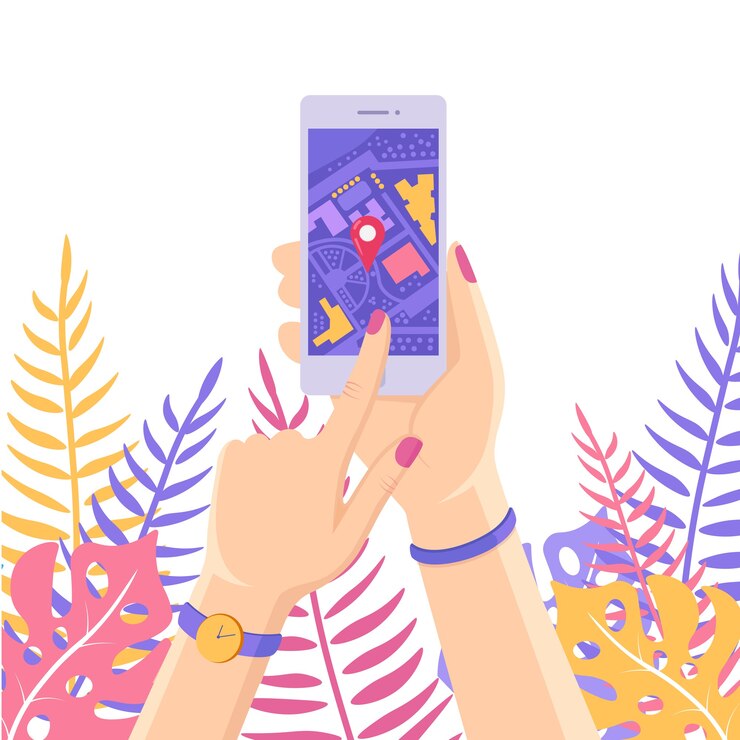 Vector smartphone con aplicación de navegación gps, seguimiento. teléfono móvil con aplicación de mapas