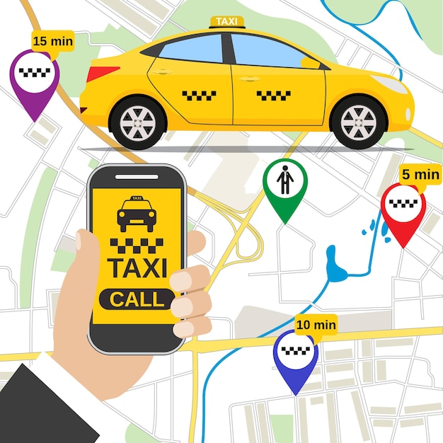 Vector smartphone con aplicación de servicio de taxi