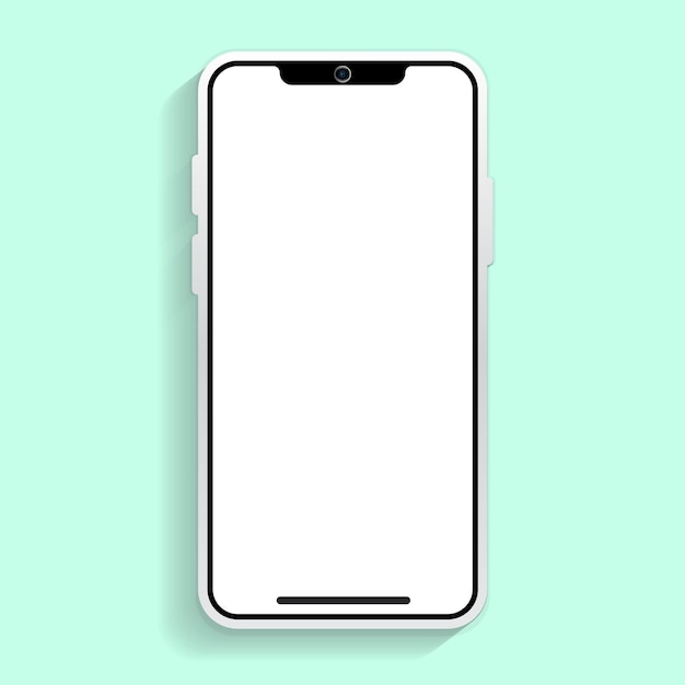 Smartphone blanco con pantalla en blanco en un fondo azul cielo aislado