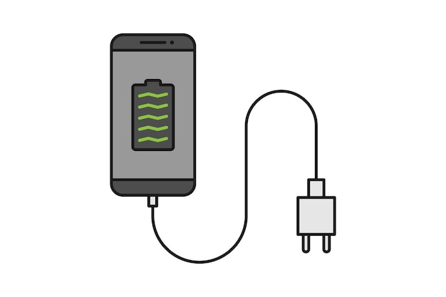 Smartphone cargador adaptador línea icono signo símbolo vector smartphone enchufe eléctrico adaptador batería completa notificación