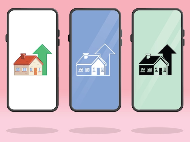 Smartphone Casa flecha hacia arriba Apreciación de la propiedad